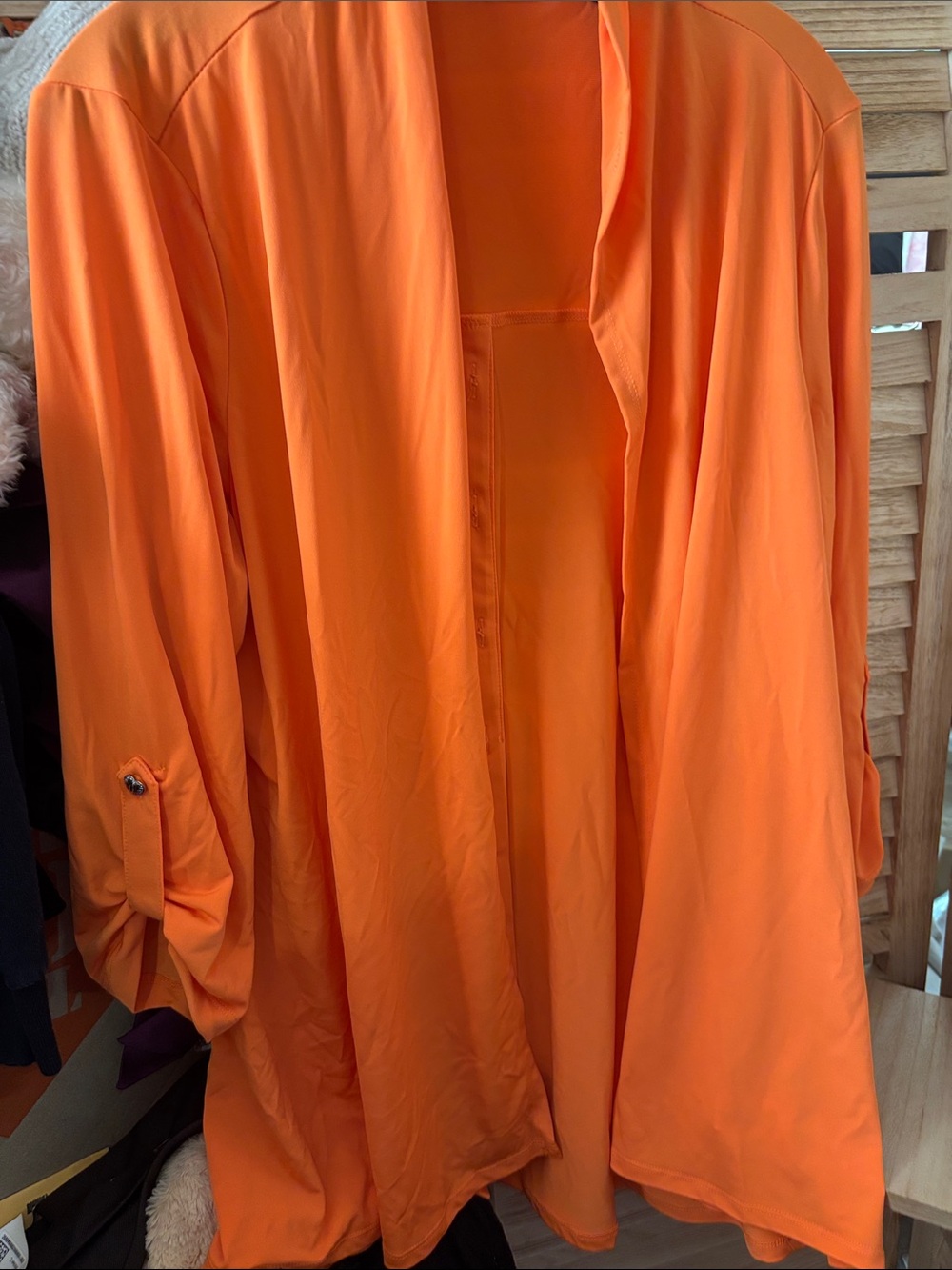Susan Graver Bright Orange Casual Open Front Cardigan Medium